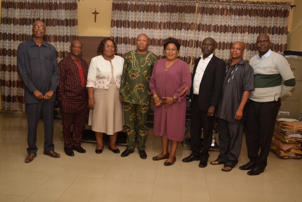 L-R: Dr Udensi, the Deputy Provost, Dr Christopher Ugwuogo, Mrs Nkah, Dr Ugwuanyi, the Provost, Dr Okoli, Comrade Echedo, Dr Omile and Dr Agada